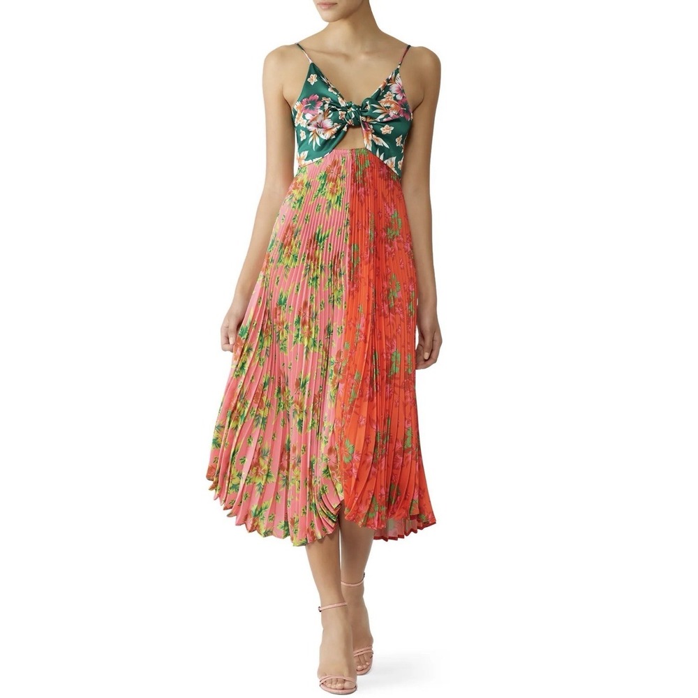 Anthropologie DELFI Collective Quinn Pleated Midi Dress Floral Multi‎ Tropical L
